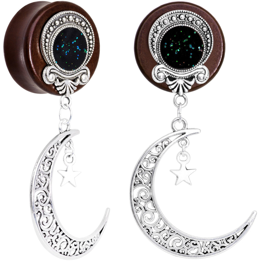 Handmade Beechwood Dark Crescent Moon Dangle Saddle Plug Set Sizes 8mm to 20mm