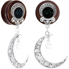 Handmade Beechwood Dark Crescent Moon Dangle Saddle Plug Set Sizes 8mm to 20mm