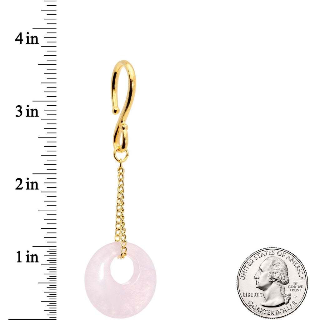 Handcrafted Gold Tone Pink Rose Flower Quartz Donut Chain Ear Weights