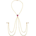 Gold Tone Nipple Chain Necklace Created with Crystals