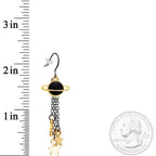 Handcrafted Black Gold Spaced Out Star Saturn Fishhook Dangle Earrings