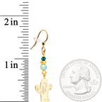 Gold Tone Cactus Fishhook Earrings Made with Crystals