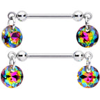 Handmade Vitrail Disc Nipple Ring Set Created with Crystals