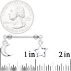 14G 5/8 Handcrafted Moon Star Dangle Barbell Nipple Ring Set