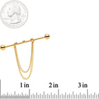 14G Handmade Aurora Gem Gold Tone Chain Dangle Industrial Barbell