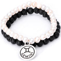 Handmade Lava Stone Freshwater Pearl Gemini Zodiac Bracelet Set of 2