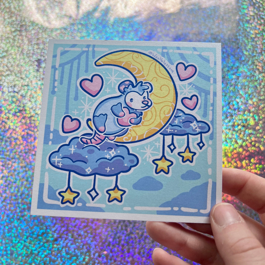 Moon Bedtime Opossum ~ Shimmer Print