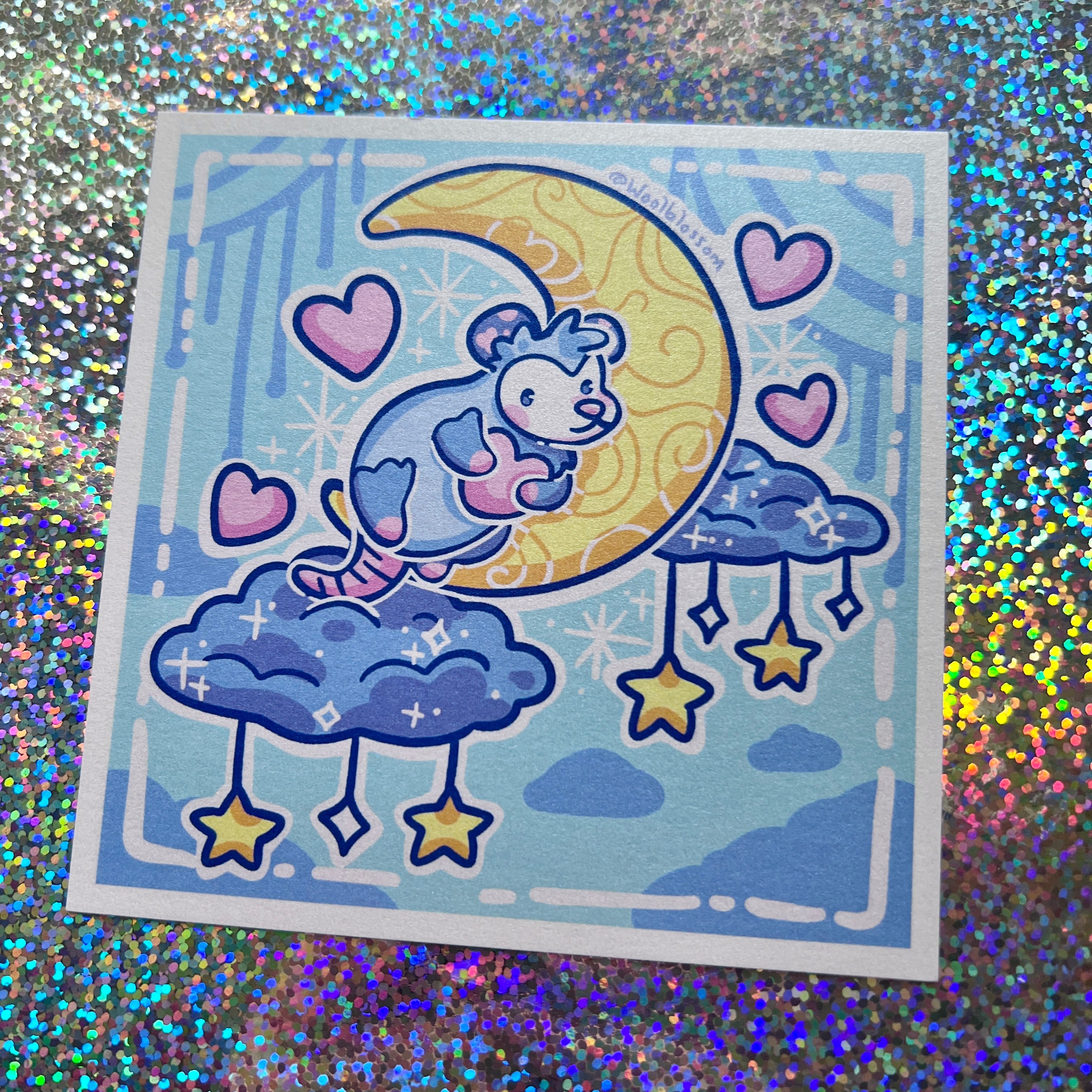 Moon Bedtime Opossum ~ Shimmer Print