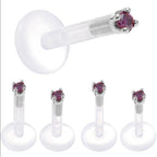 Solid 14K White Gold 1.5mm Genuine Purple Diamond Bioplast Push in Labret