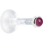 Solid 14K White Gold 2mm Genuine Rhodolite Garnet Bioplast Push in Labret