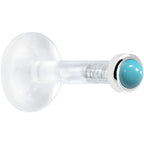 Solid 14K White Gold 2mm Genuine Turquoise Bioplast Push in Labret