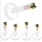 Solid 14K Yellow Gold 1.5mm Genuine Green Diamond Bioplast Push in Labret