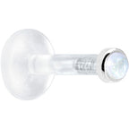 Solid 14K White Gold 2mm Genuine Rainbow Moonstone Bioplast Push in Monroe