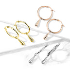 Stainless Steel Hoop Earrings with Teardrop Dangle