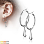 Stainless Steel Hoop Earrings with Teardrop Dangle