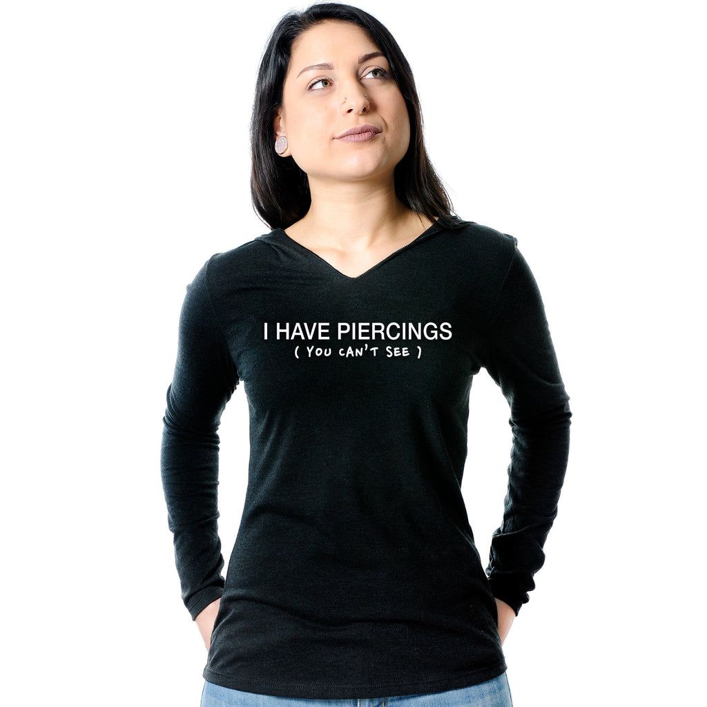 I Have Piercings You Can't See Black Tapered Long Sleeve Hoodie