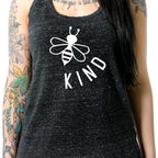 Bee Kind Black Gray Cosmic Twist Back Tank Top