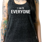 I hate everyone Black Gray Cosmic Twist Back Tank Top