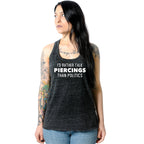 I'd Rather Talk Piercings than Politics Black Gray Cosmic Twist Back Tank Top