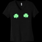 Lucky Glow in the Dark Shamrocks Black V-Neck Boobies Tee Shirt