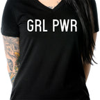 GRL PWR Black V-Neck Tee Shirt