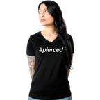 hashtag pierced Black Tapered V-Neck Tee Shirt