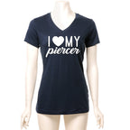 I Heart My Piercer Black Tapered V-Neck Tee Shirt