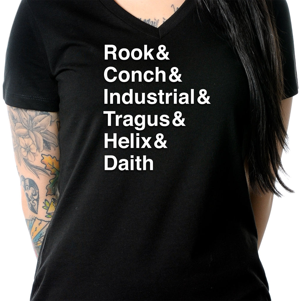 Rook & Conch & Industrial & Tragus & Helix & Daith Tapered V-Neck Tee Shirt