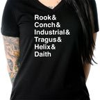 Rook & Conch & Industrial & Tragus & Helix & Daith Tapered V-Neck Tee Shirt