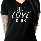 Self Love Club Black Tapered V-Neck Tee Shirt