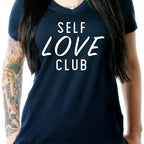 Self Love Club Black Tapered V-Neck Tee Shirt