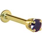 16G Solid 14K Yellow Gold 3mm Amethyst Cubic Zirconia Tragus Earring Stud