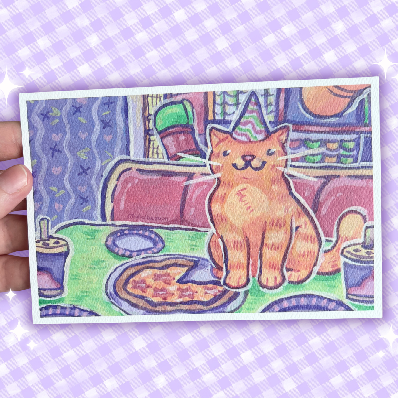 Playplace Birthday Kitten ~ Gouache Print