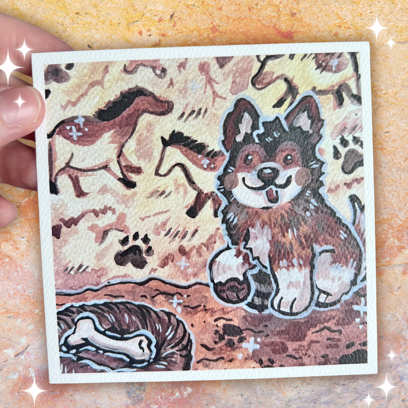Cave Painting Puppy ~ Gouache Print