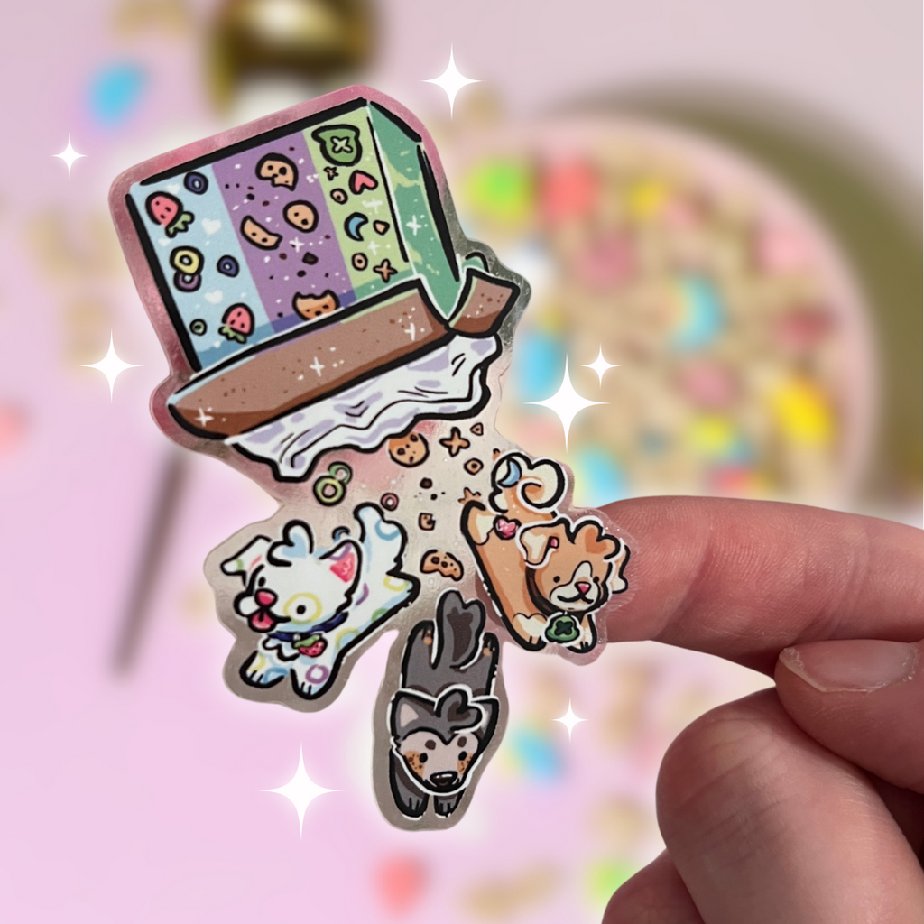 Cereal Box Puppies ~ CLEAR Sticker