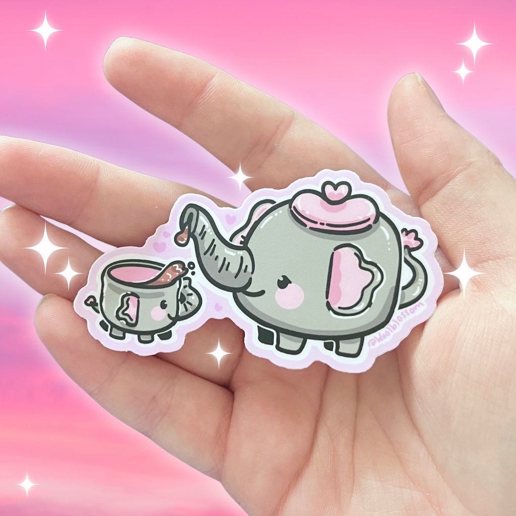 Baby Teacup and Mom Teapot Elephants ~ Sticker