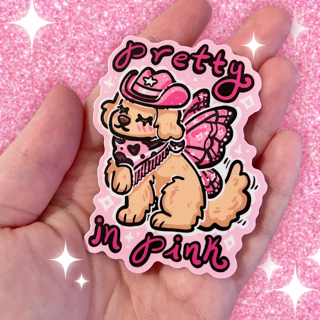 "Pretty in Pink" Fairy Cowgirl Golden Retriever ~ Sticker