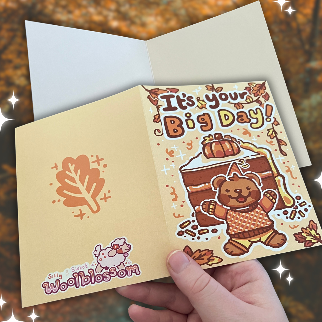 Autumn Birthday Big Day Bear ~ Greeting Card