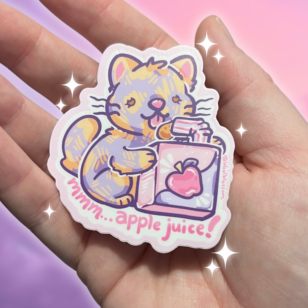 "Mmmm ... Apple Juice" Tortieshell Kitty ~ Sticker v.2