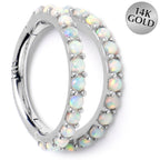 16G 5/16 Solid 14K White Gold Synthetic Opal Hinged Segment Ring