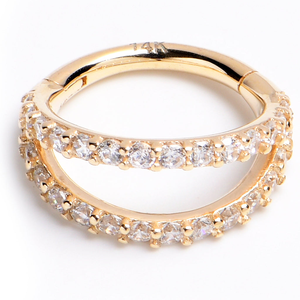 16G 5/16 Solid 14K Yellow Gold Clear CZ Gem Hinged Segment Ring