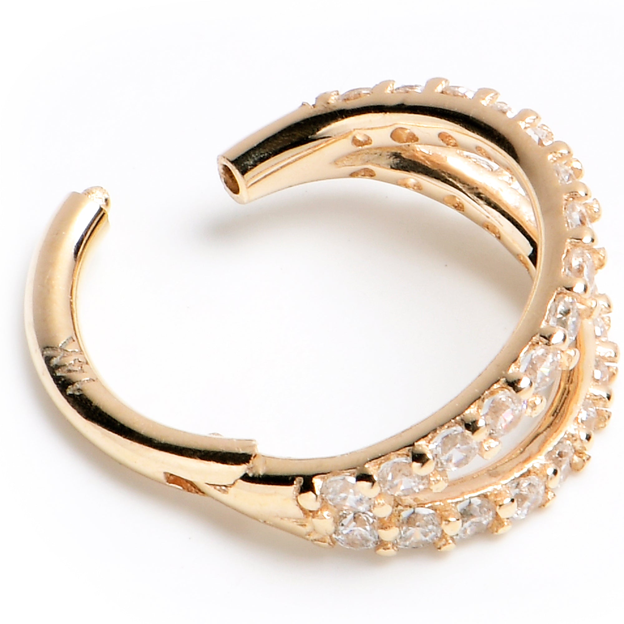 16G 5/16 Solid 14K Yellow Gold Clear CZ Gem Hinged Segment Ring