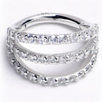 16G 5/16 Solid 14K White Gold Clear CZ Gem Row Hinged Segment Ring