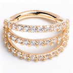 16G 5/16 Solid 14K Yellow Gold Clear CZ Gem Row Hinged Segment Ring