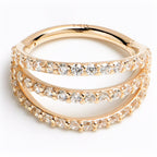 16G 3/8 Solid 14K Yellow Gold Clear CZ Gem Row Hinged Segment Ring