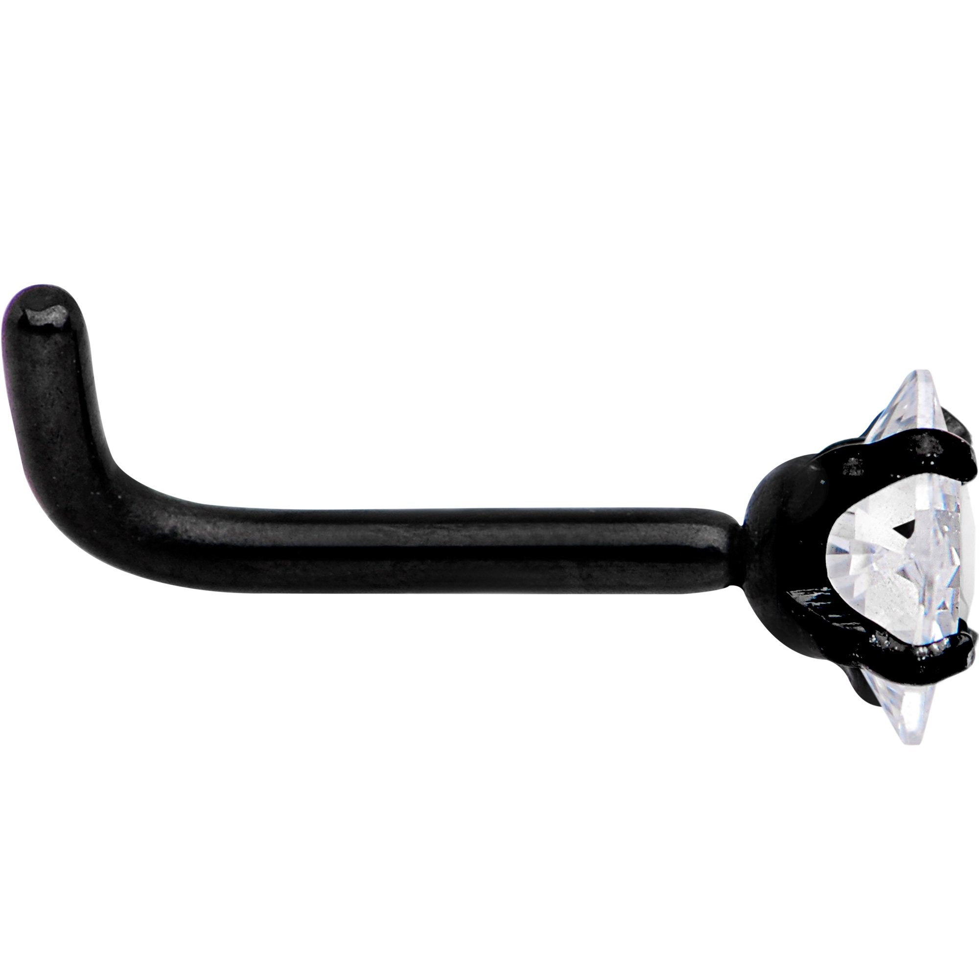 18G 1/4 Clear Square 2.5mm CZ Gem Black IP L-Shape Nose Ring