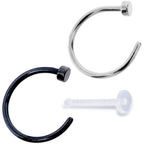 20G 5/16 Pack Set of 3 Assorted Stainless Steel Nose Hoop Rings