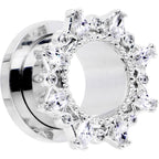 1/2 Clear Gem Flower Frame Screw Fit Tunnel Plug Set