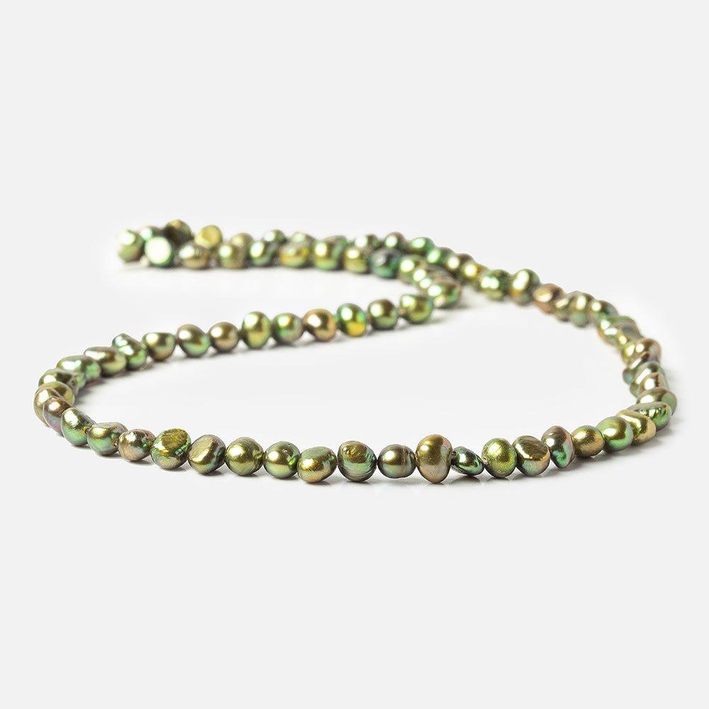 Avocado Green Baroque Freshwater Pearl Beads 15 inch 75 beads 6x5mm