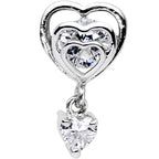 1/4 Clear CZ Gem Triple Heart Dangle Cartilage Tragus Earring
